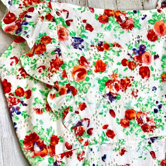 Blue Rain Red Floral Eyelet Embroidered Flower Fields Cotton Sundress Size M - Picture 5 of 12